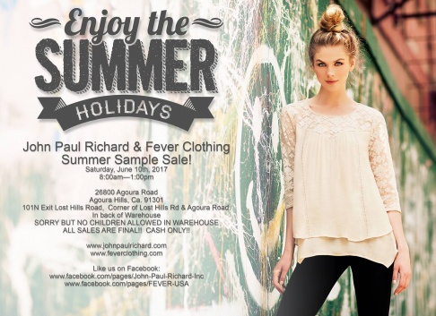 John Paul Richard & Fever Clothing summer Sample Sale